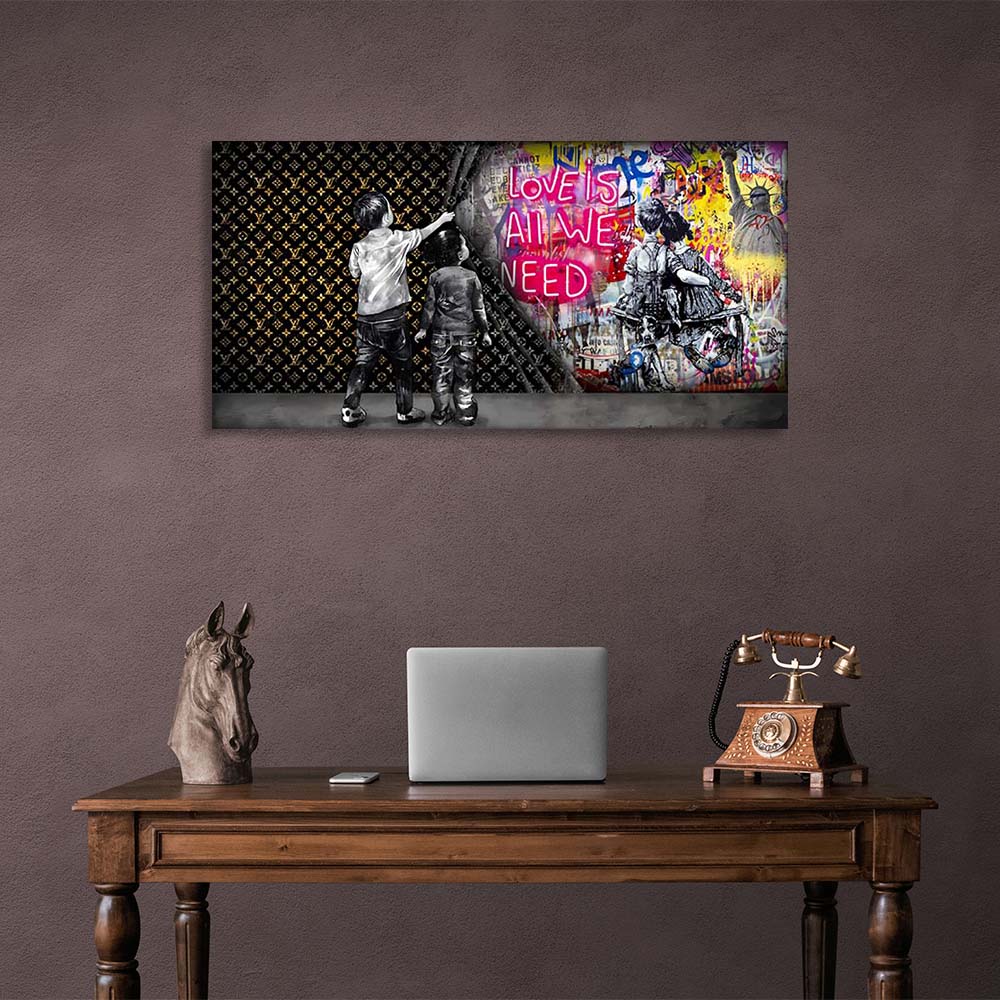 Two boys on the background of Chanel and graffiti Canvas Wall Art Print