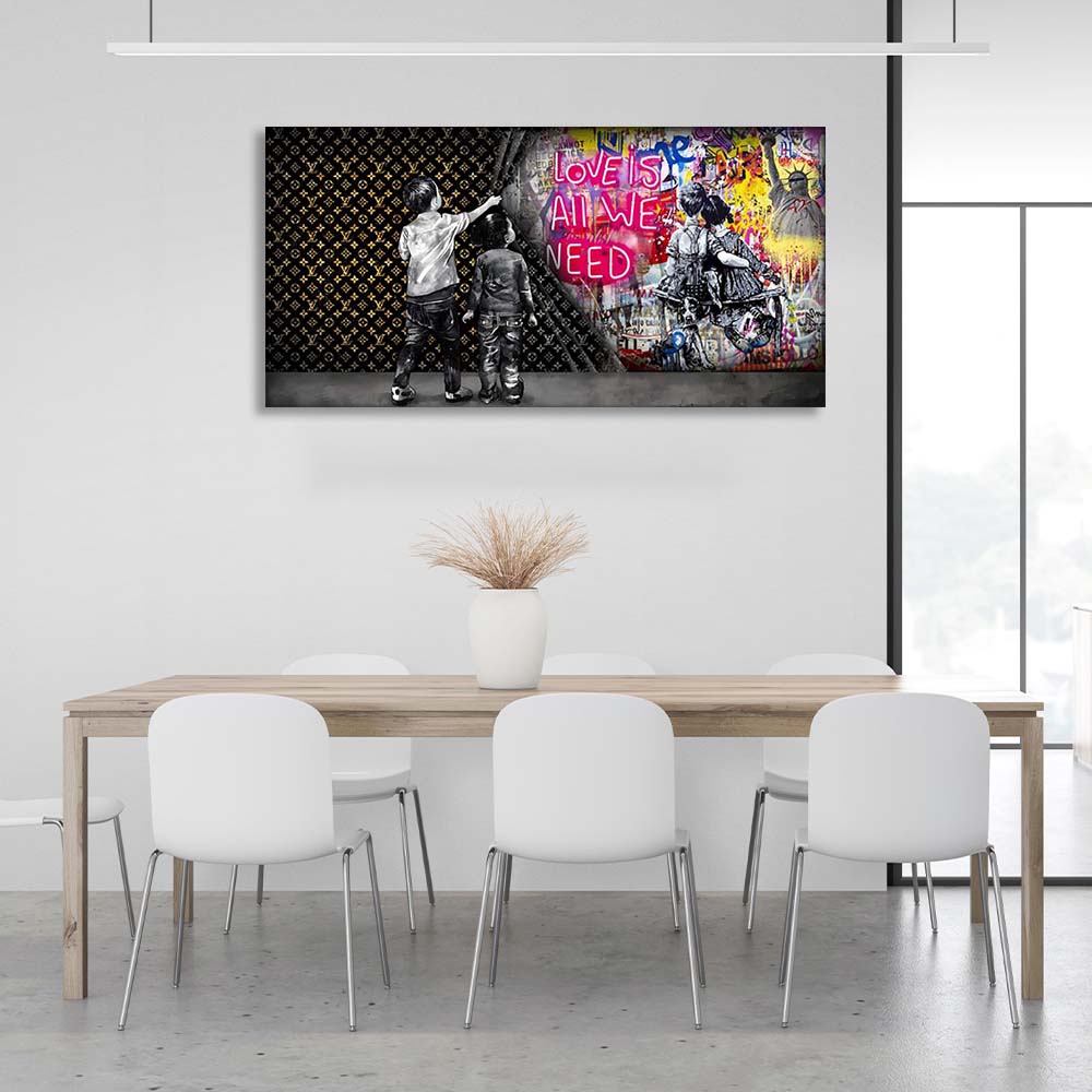 Two boys on the background of Chanel and graffiti Canvas Wall Art Print