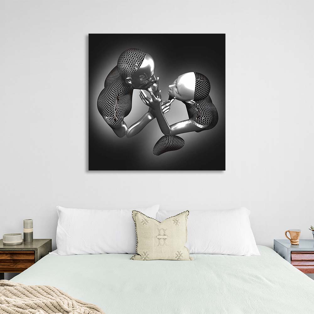 A couple of silver statues Canvas Wall Art Print For Bedroom