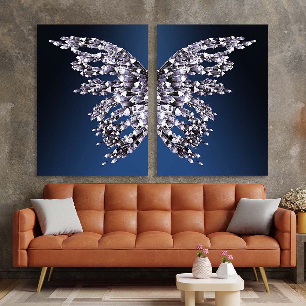 Butterfly wings on a blue background Multi Panel Canvas Wall Art Print