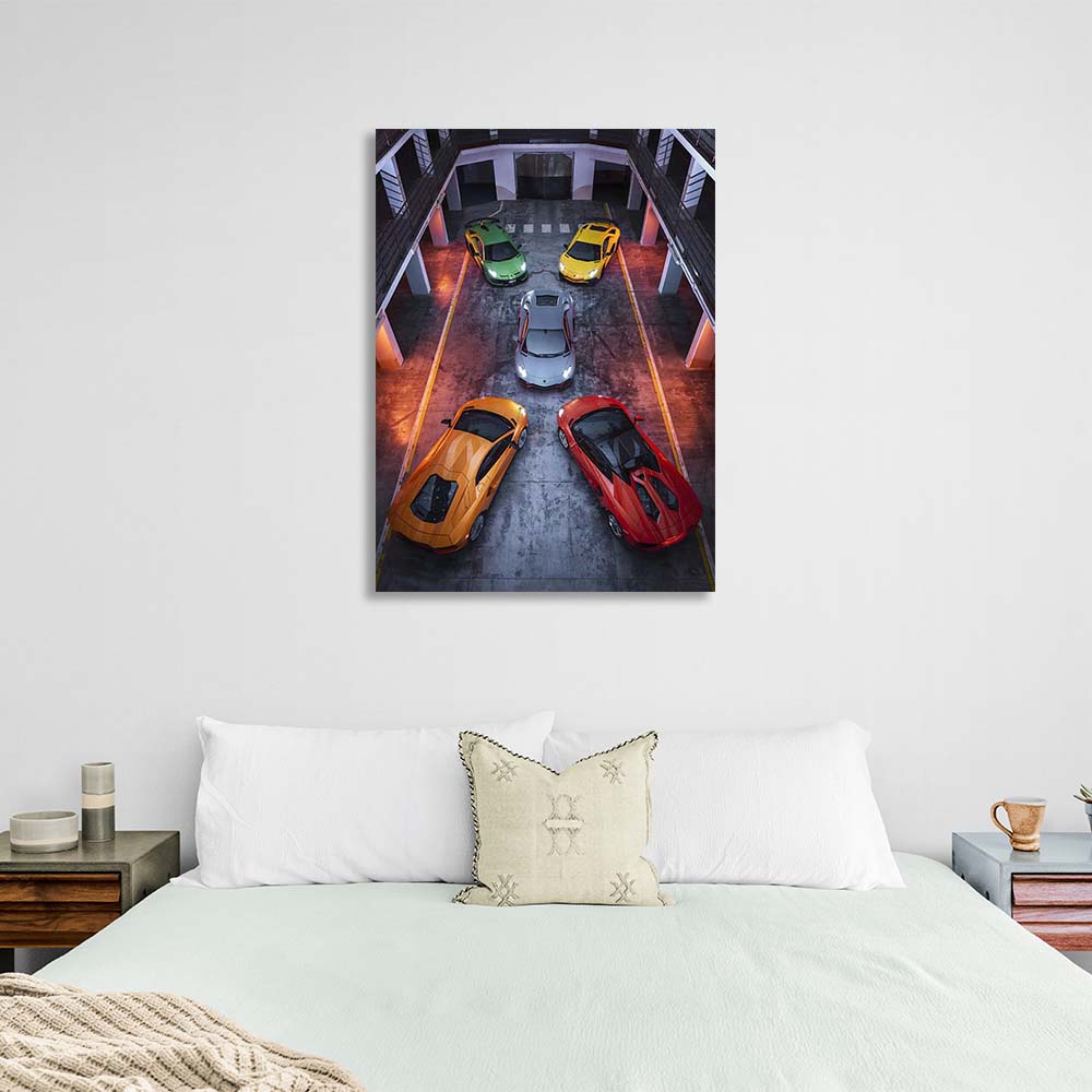 5 Autos Lamborghini Leinwandbild Wandbild