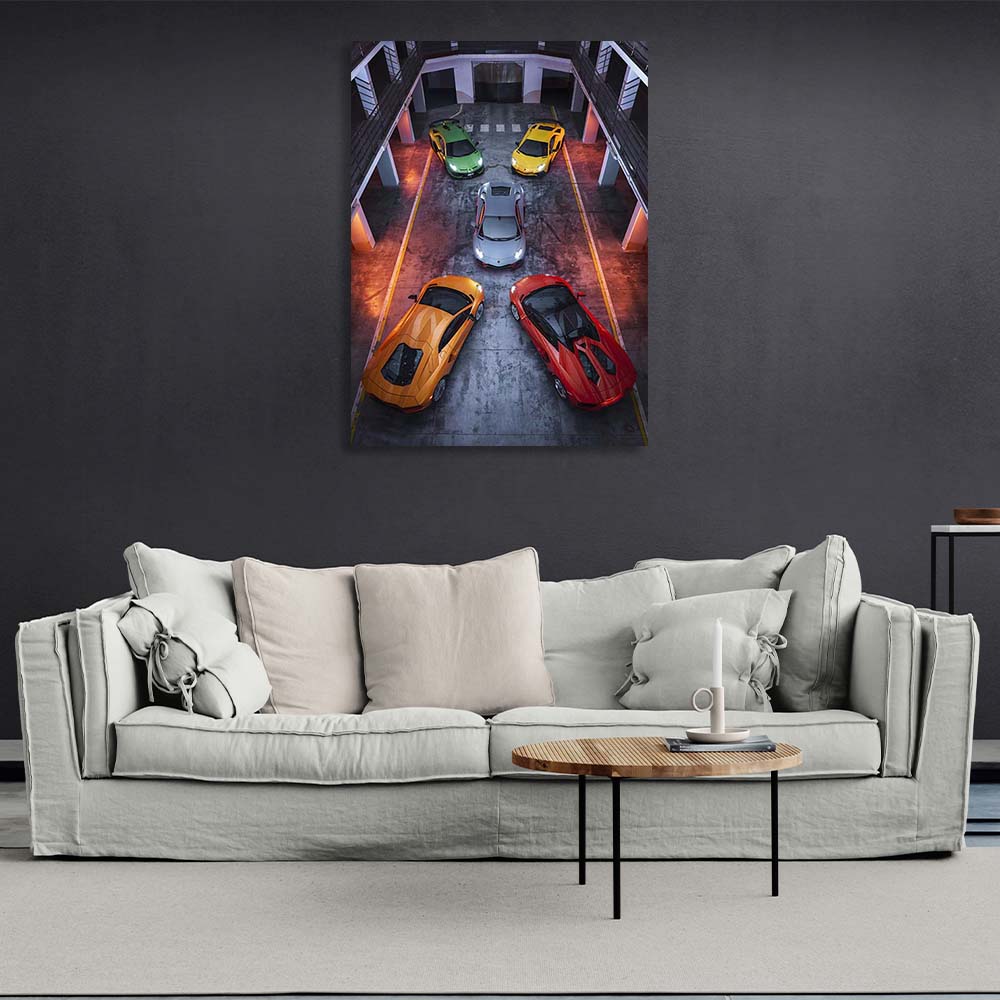 5 Autos Lamborghini Leinwandbild Wandbild