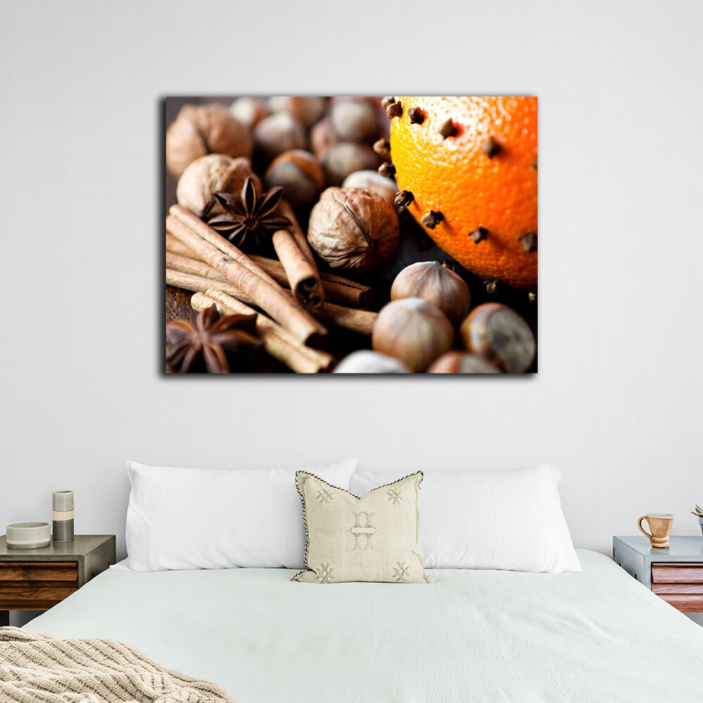 For the kitchen Nuts, orange and cinnamon Canvas Wall Art Print