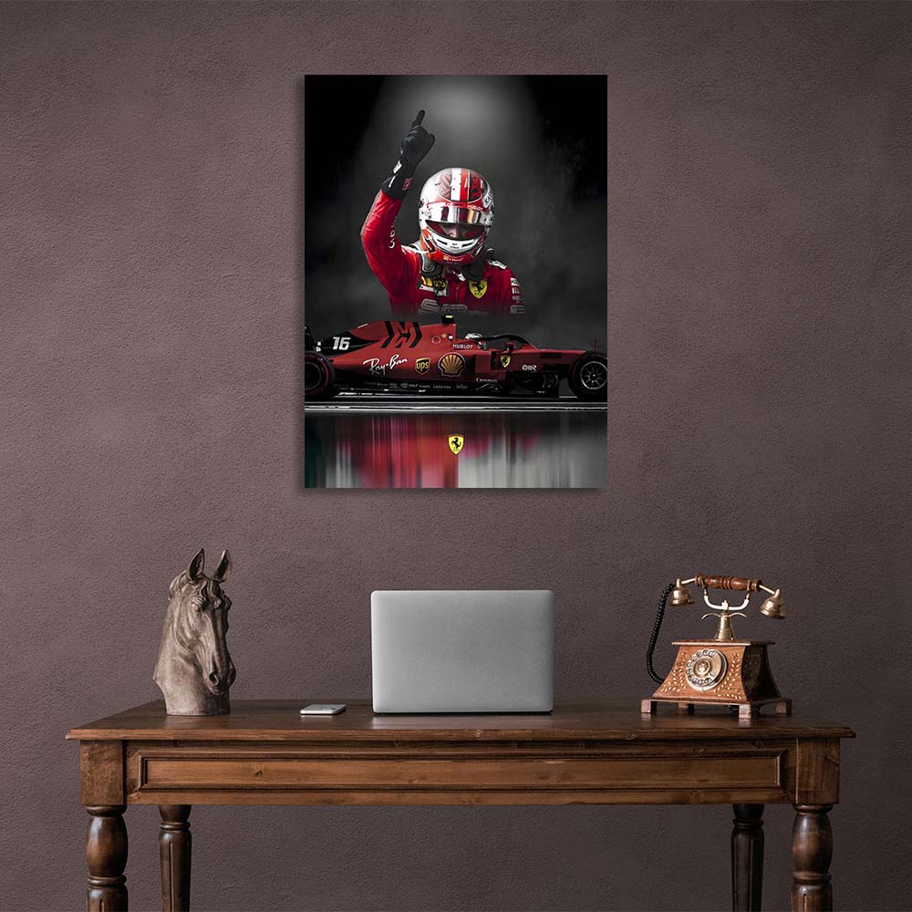 The Ferrari Formula 1 car and Charles Leclaire Canvas Wall Art Print