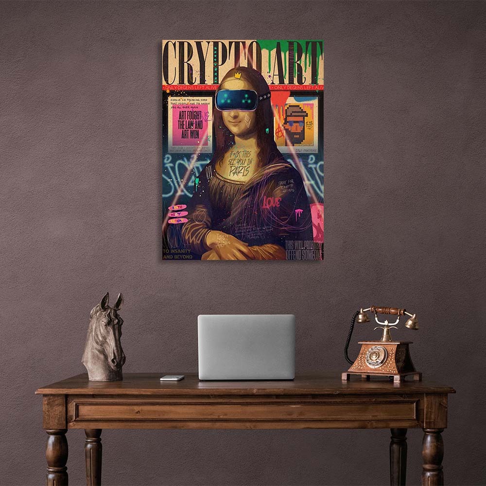 Pop-Art-Kunstdruck „Gioconda in VR-Brille“ auf Leinwand