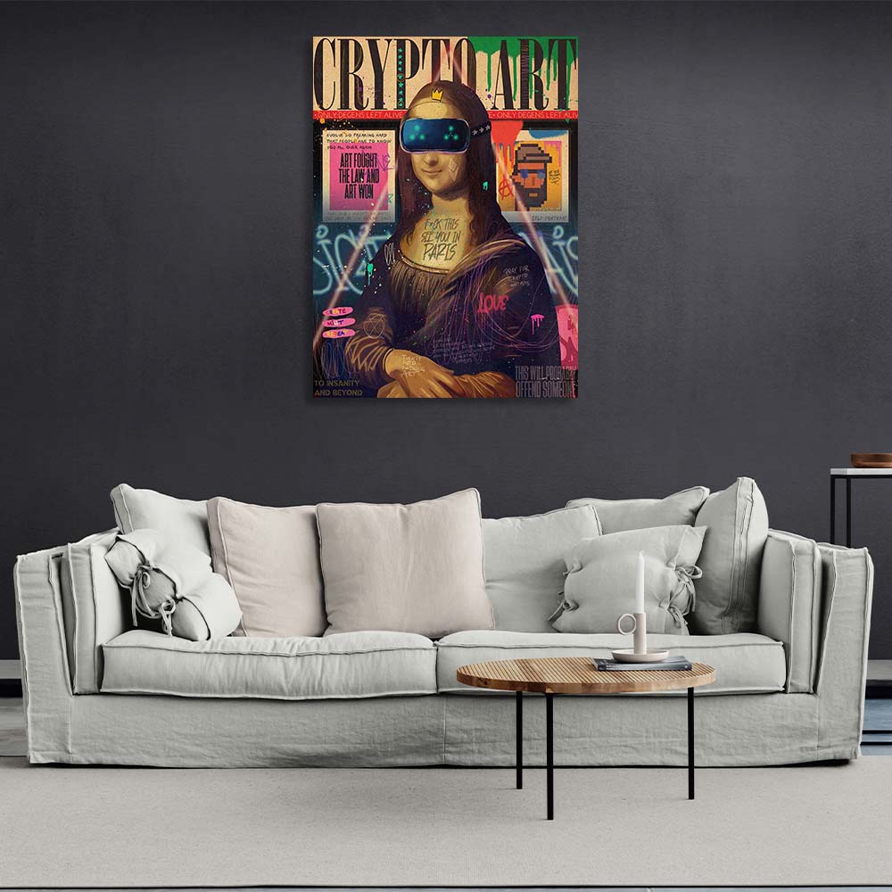 Pop-Art-Kunstdruck „Gioconda in VR-Brille“ auf Leinwand