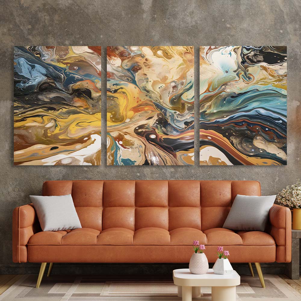 Abstraction in beige and blue colors Multi Panel Canvas Wall Art Print