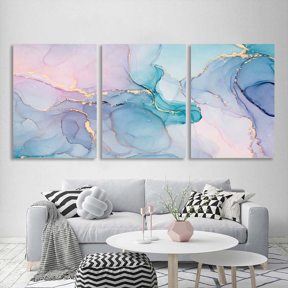 Abstraction in pink and blue colors Multi Panel Canvas Wall Art Print