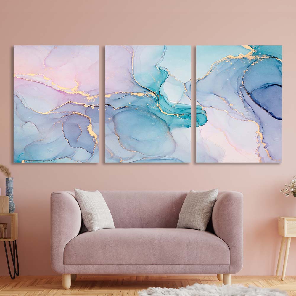 Abstraction in pink and blue colors Multi Panel Canvas Wall Art Print