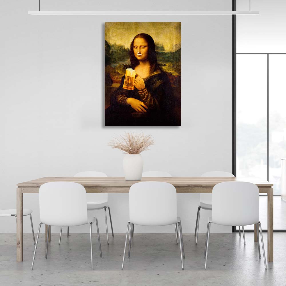 Mona Lisa mit Bier Leinwand Wand Kunstdruck