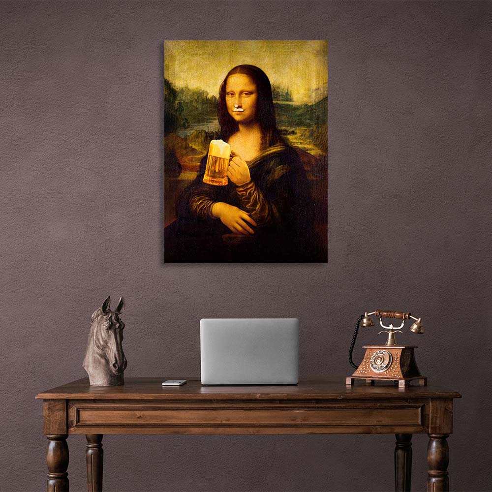 Mona Lisa mit Bier Leinwand Wand Kunstdruck