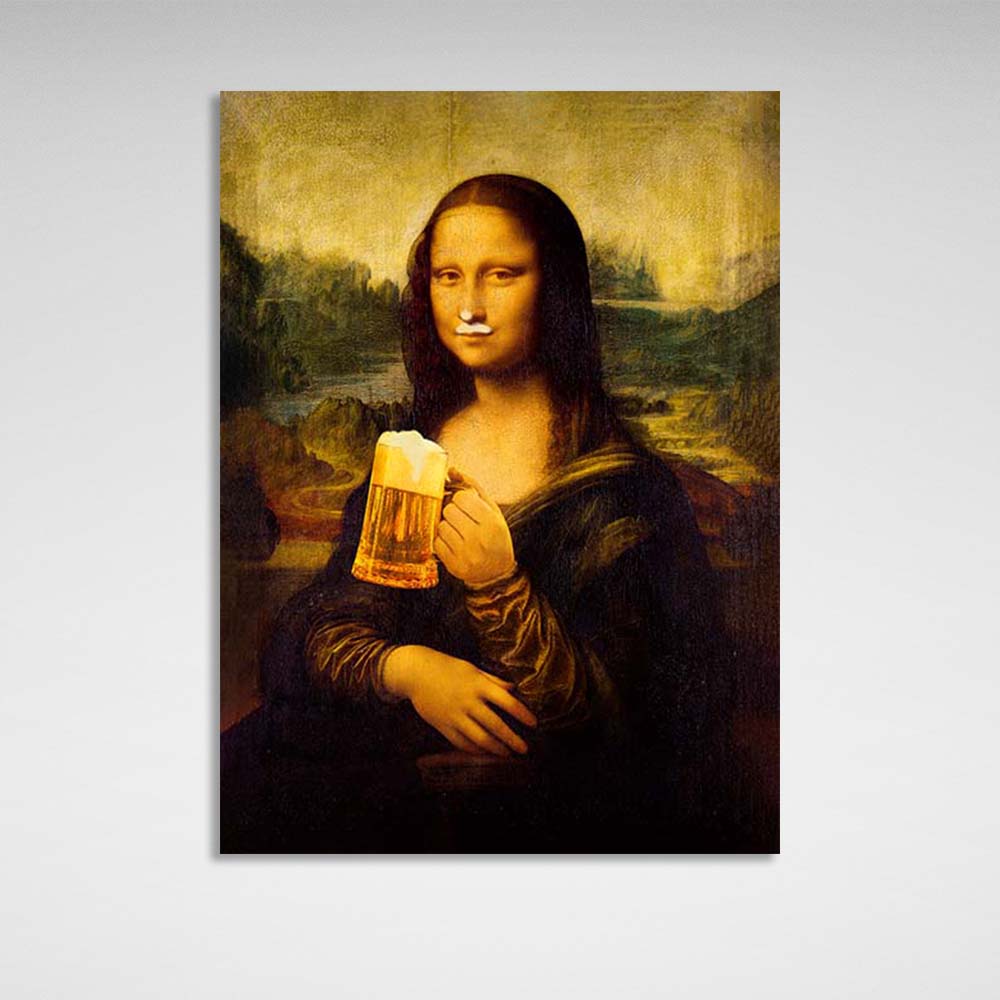 Mona Lisa mit Bier Leinwand Wand Kunstdruck