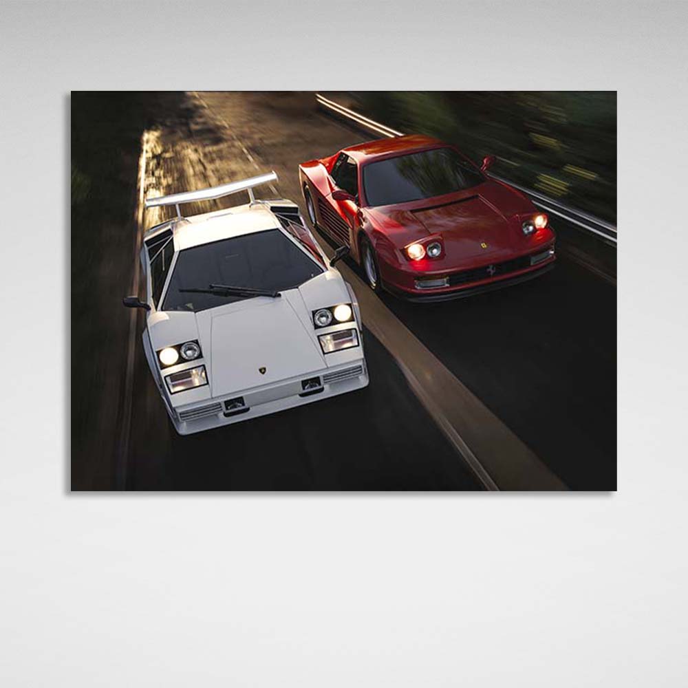 Leinwandbild „Ferrari Testarossa vs. Lamborghini Countach“