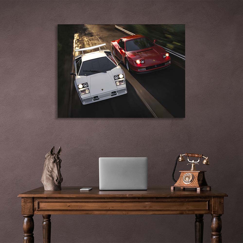 Leinwandbild „Ferrari Testarossa vs. Lamborghini Countach“