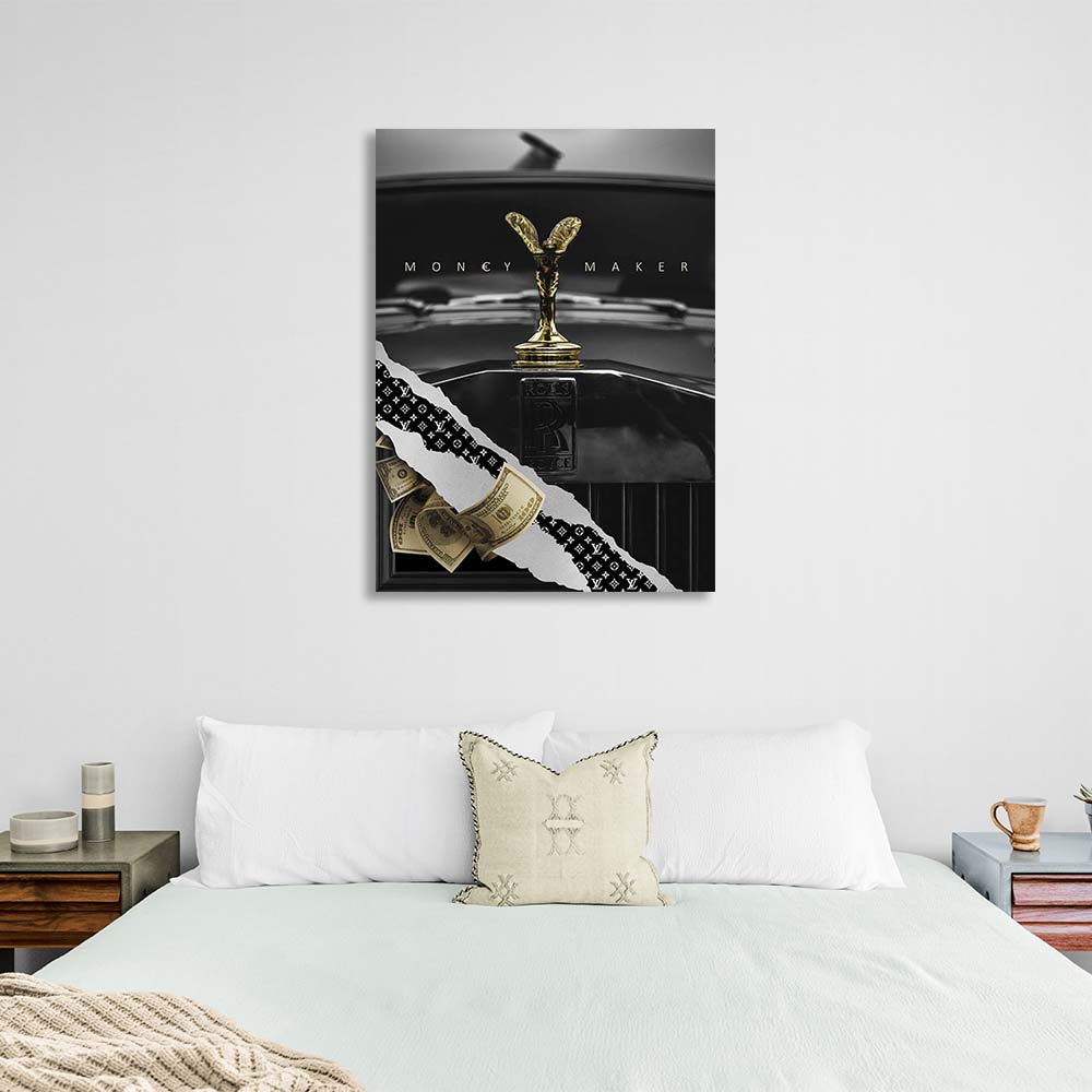 Money Maker with gold dollars Motivational Canvas Wall Art Print