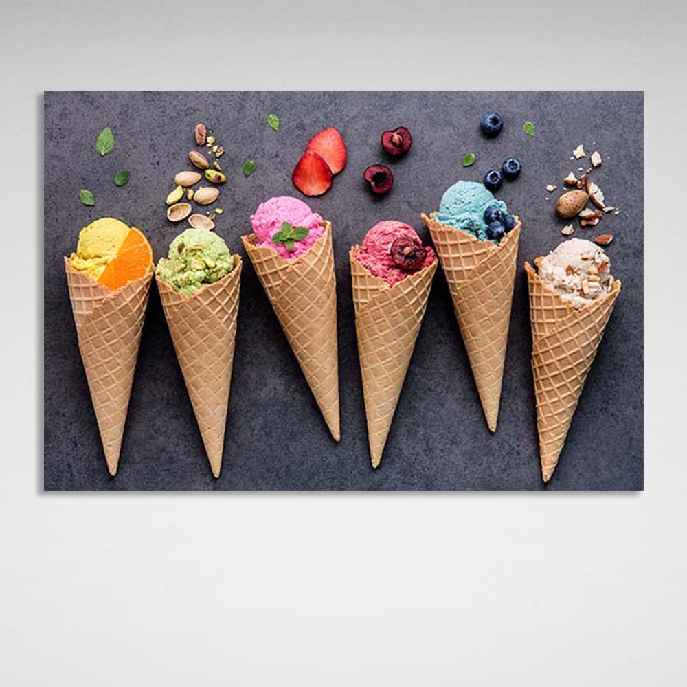 5 ice cream cones Canvas Wall Art Print For Kitchen