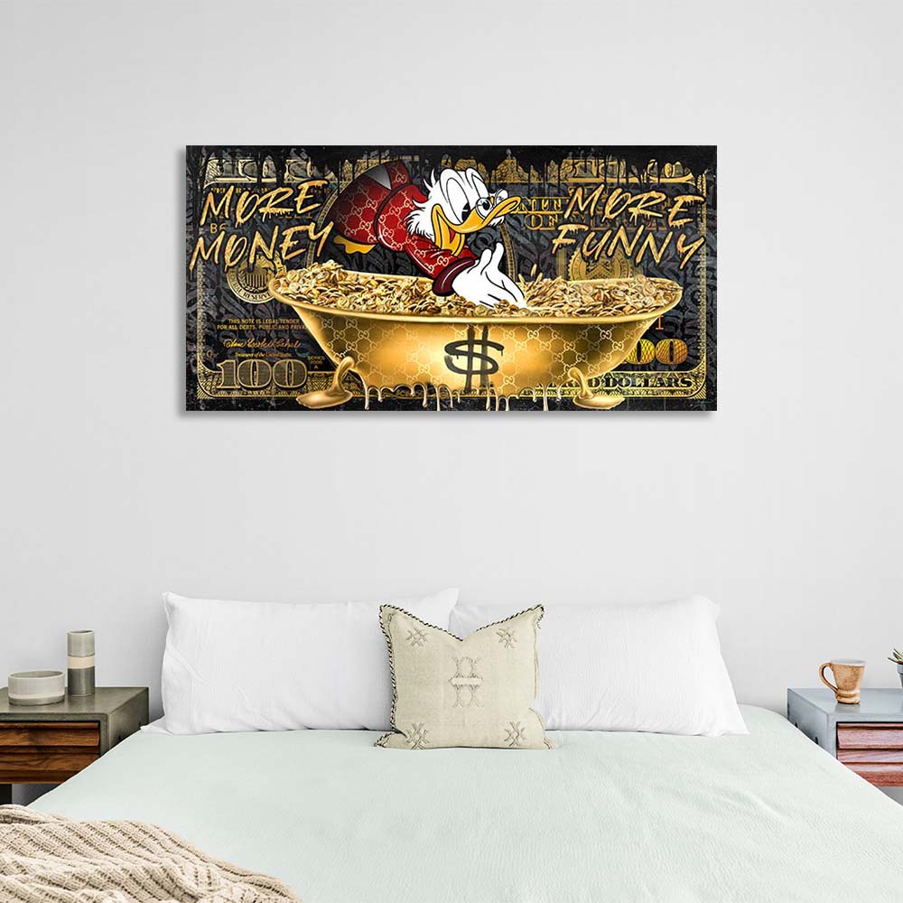 Scrooge in einer goldenen Badewanne Inspirierender Kunstdruck auf Leinwand