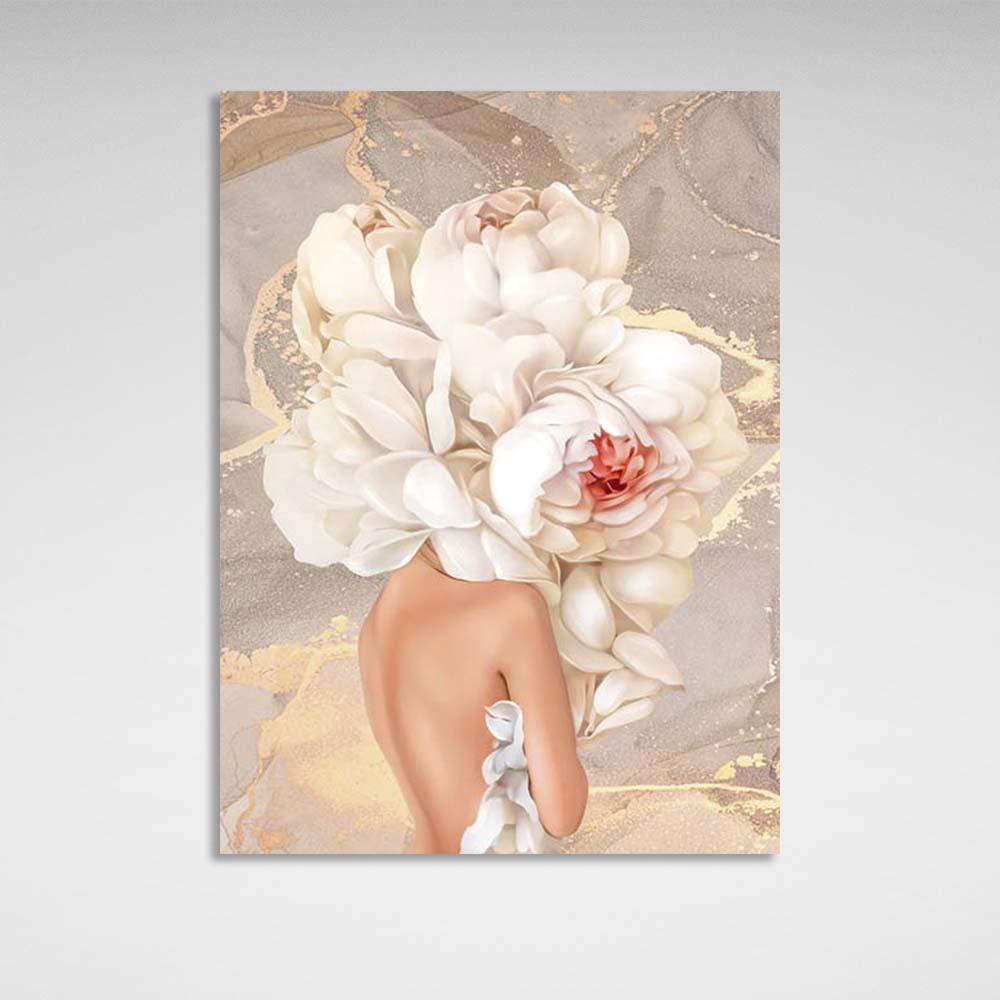 Girl with flowers on her head in nude colors Canvas Wall Art Print