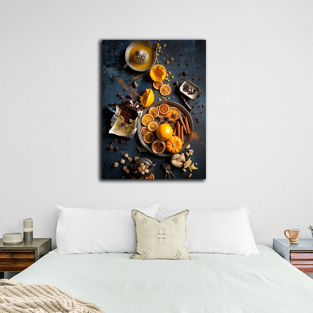 For the kitchen Oranges, chocolate, cinnamon Canvas Wall Art Print