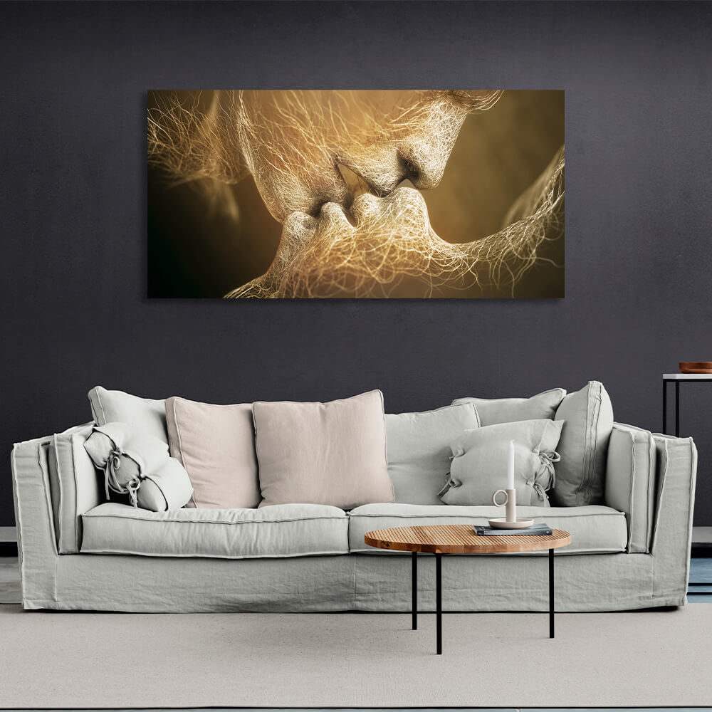 Für das Schlafzimmer: Kunstdruck auf Leinwand „Kiss“ in Gold