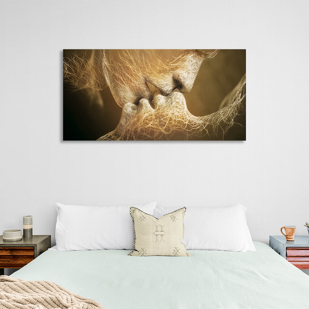 Für das Schlafzimmer: Kunstdruck auf Leinwand „Kiss“ in Gold