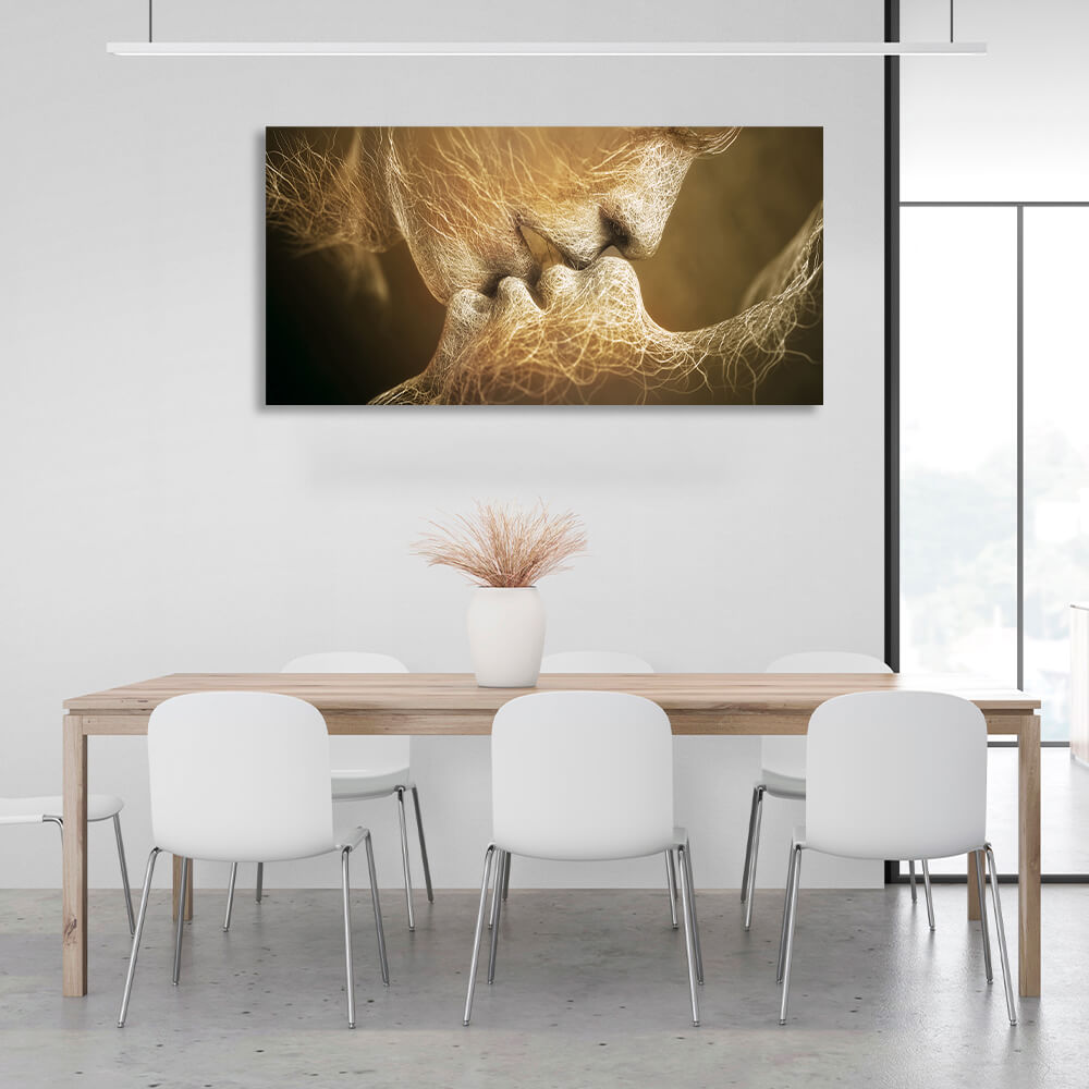 Für das Schlafzimmer: Kunstdruck auf Leinwand „Kiss“ in Gold