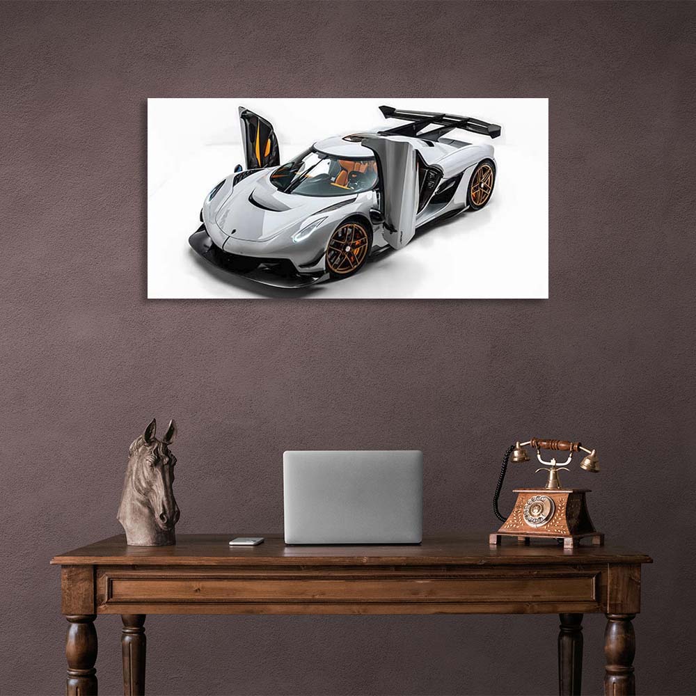 Leinwandbild, Wandbild, Auto, Koenigsegg Jesko Attack, weiß