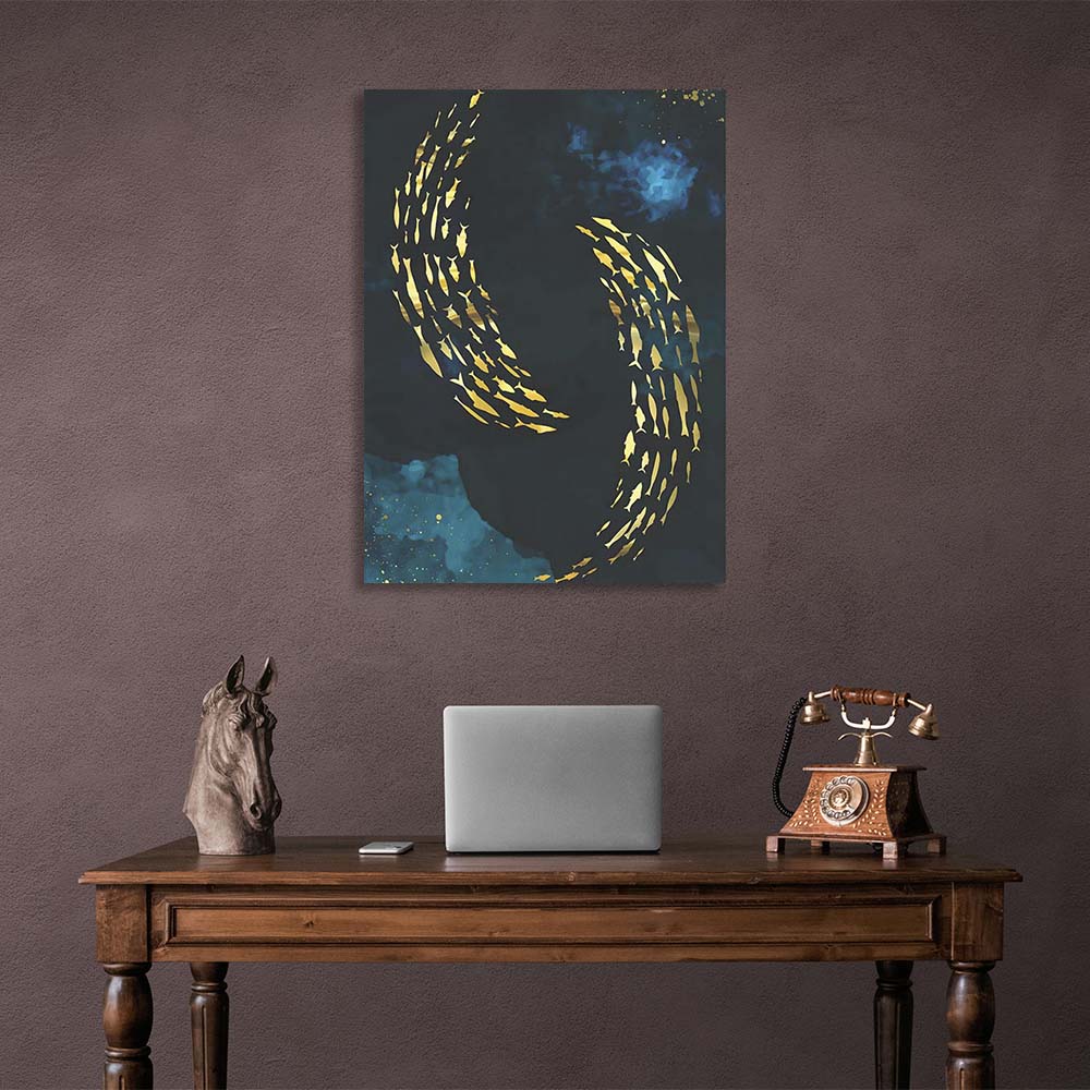 Abstraction Canvas Wall Art Print Golden fish on a blue background