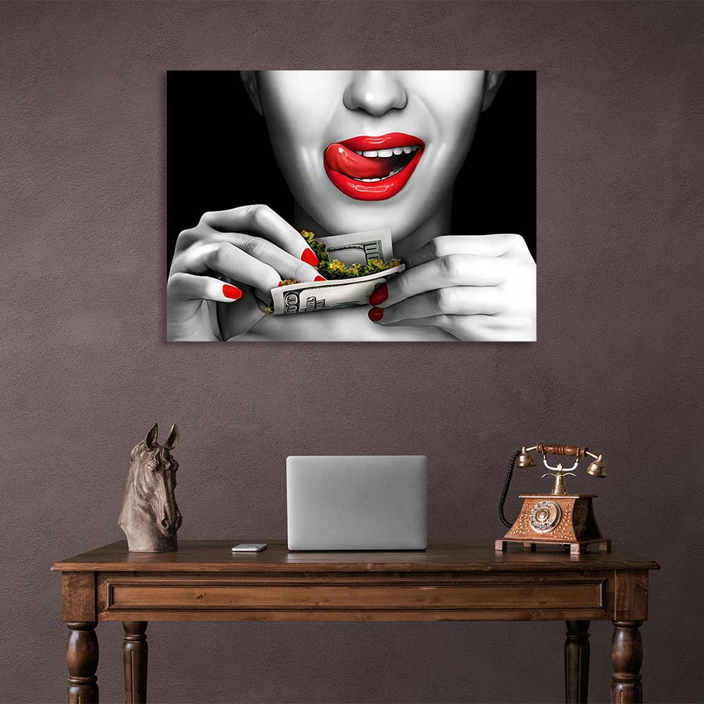 A woman twists a dollar Motivational Canvas Wall Art Print