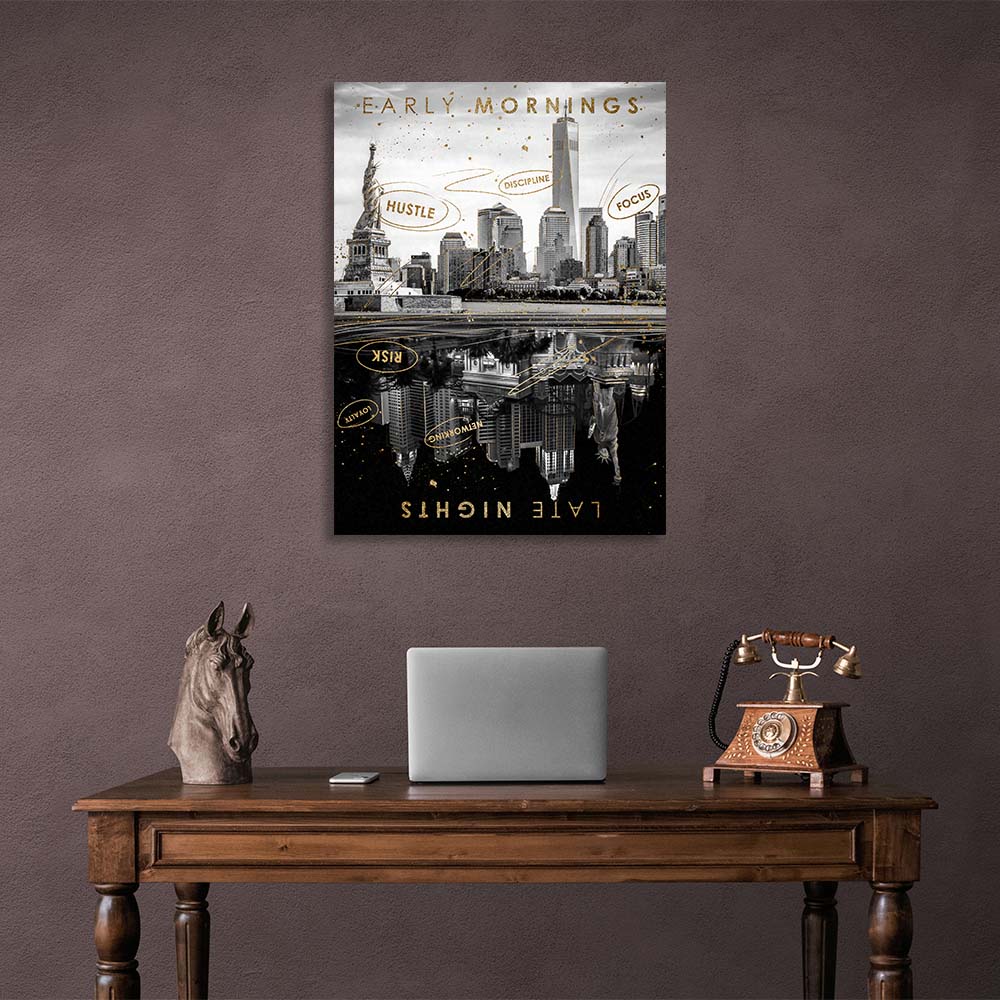 Motivational canvas painting for the office Early mornings, late nights Motivational Canvas Wall Art Print