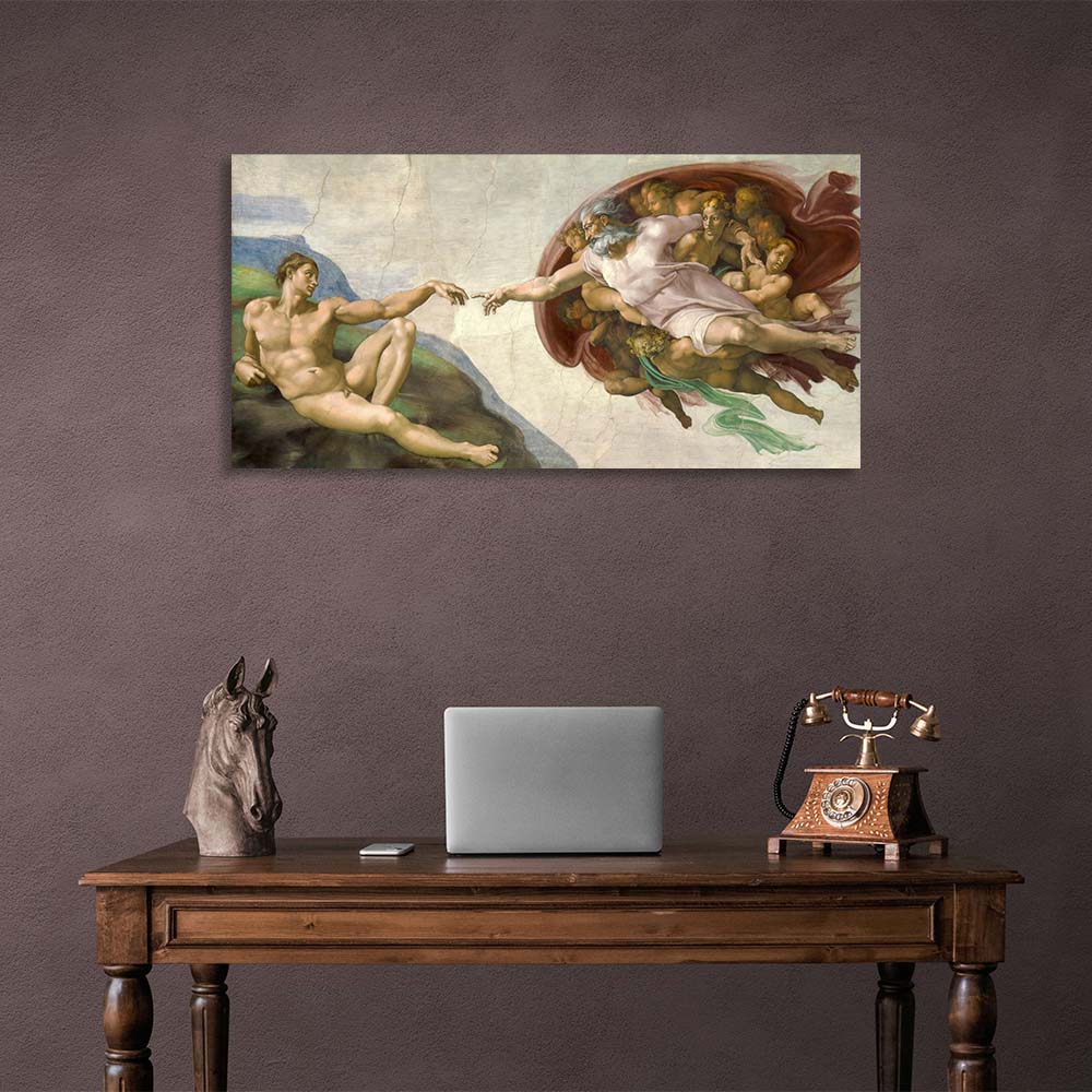 Reproduction of Michelangelo's fresco The Creation of Adam Reproduction Canvas Wall Art Print