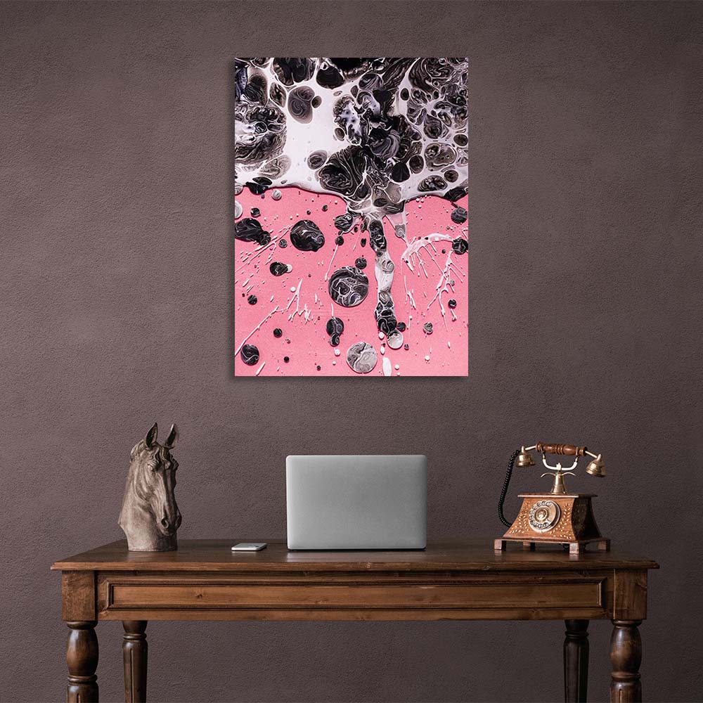 Abstraction Canvas Wall Art Print Spots of liquid bitumen on a pink background