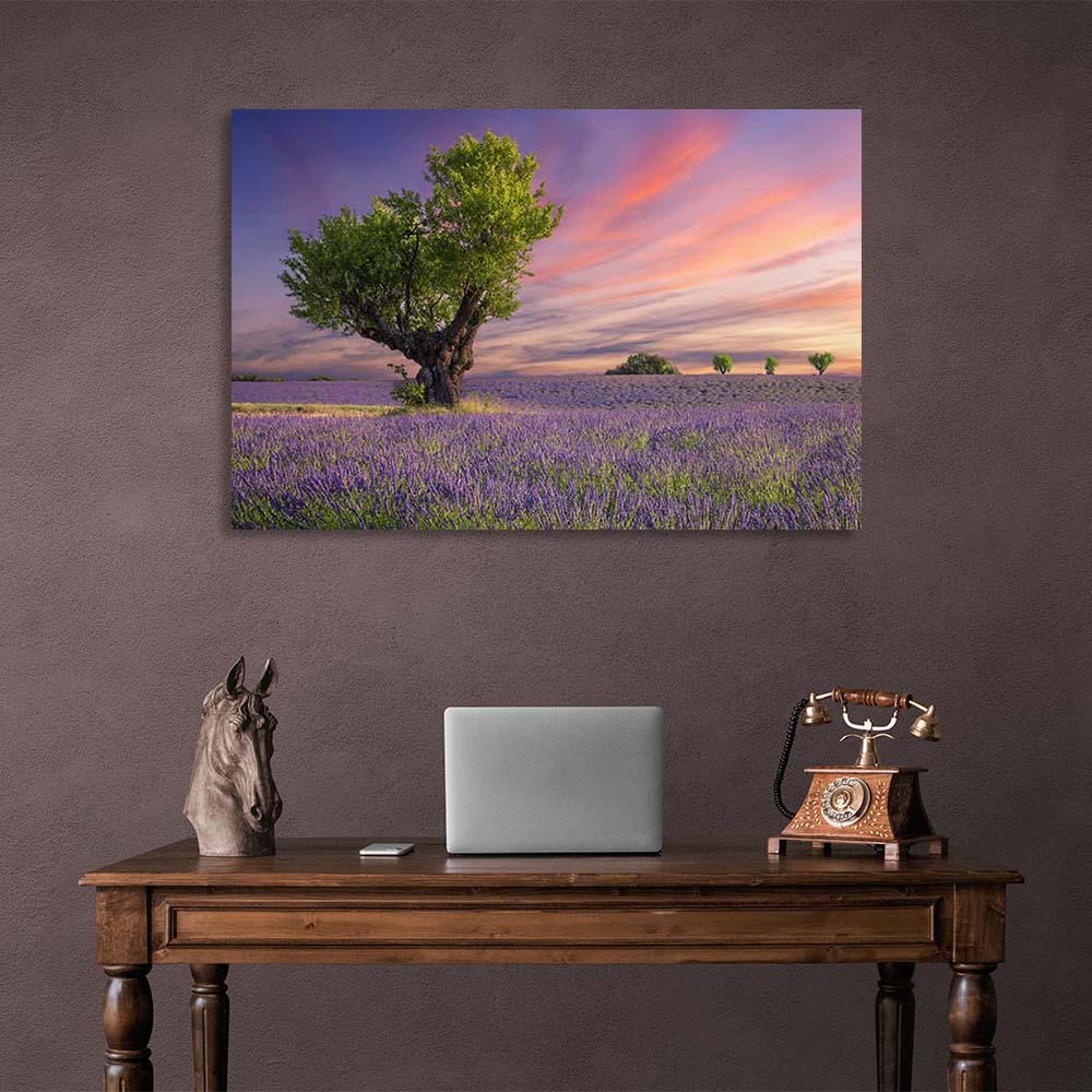 Canvas Wall Art Print Tree in a lavender field