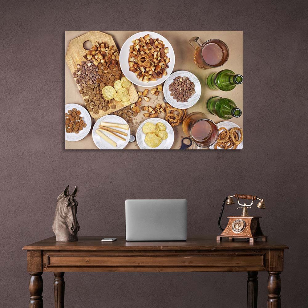 Canvas Wall Art Print For Kitchen Diversity of beer snacks