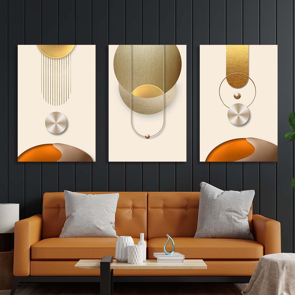 Multi Panel Canvas Wall Art Print Abstraction of disks in beige colors