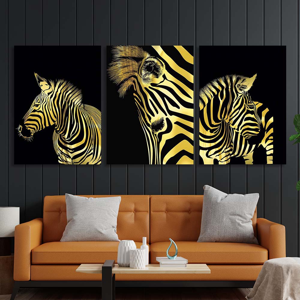 Multi Panel Canvas Wall Art Print Golden zebra