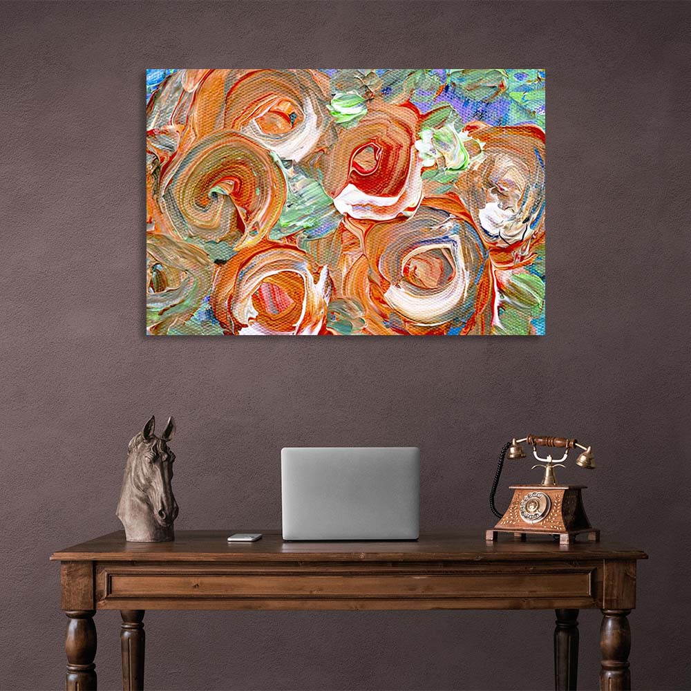 Abstraktion Leinwand Wand Kunstdruck Orange Rosen