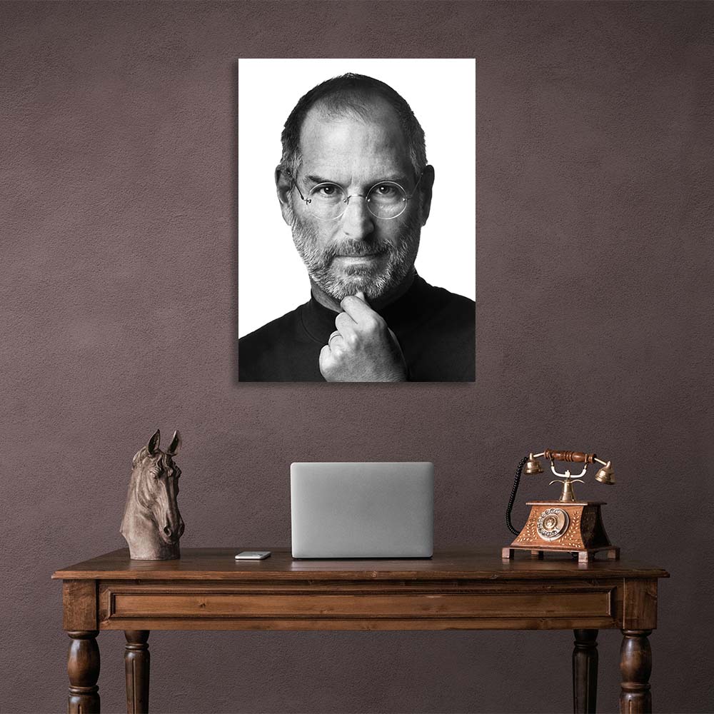 Steve Jobs Schwarz-Weiß-Porträt Inspirierender Kunstdruck auf Leinwand