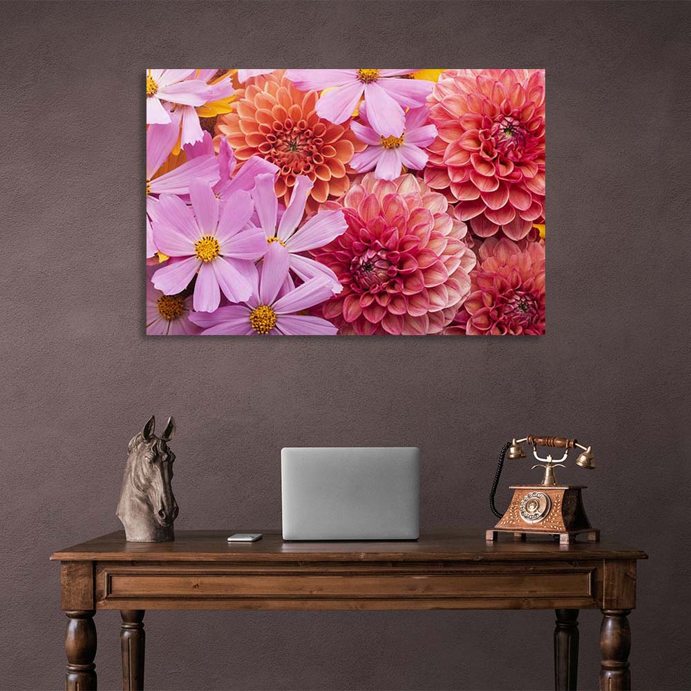 Kunstdruck auf Leinwand, Rosa Dahlien