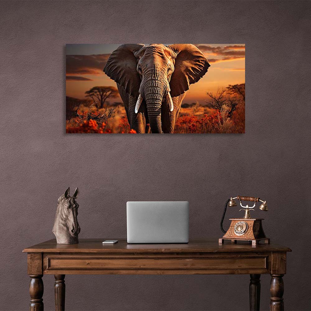 Canvas Wall Art Print Elephant in the savannah