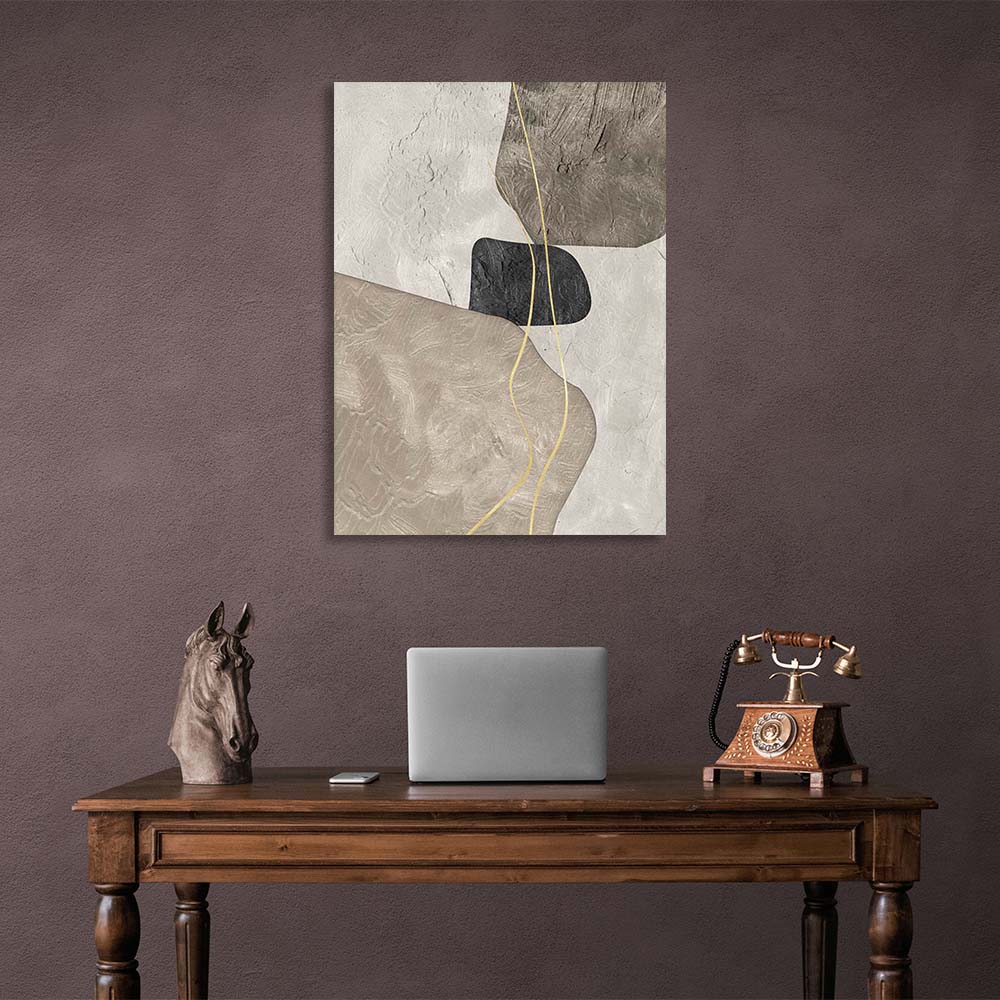 Abstraction Canvas Wall Art Print Golden lines on a beige background