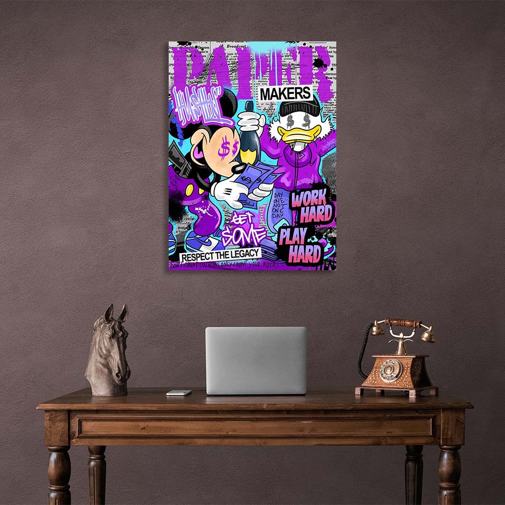 Scrooge and Mickey Work hard play hard Motivational Canvas Wall Art Print