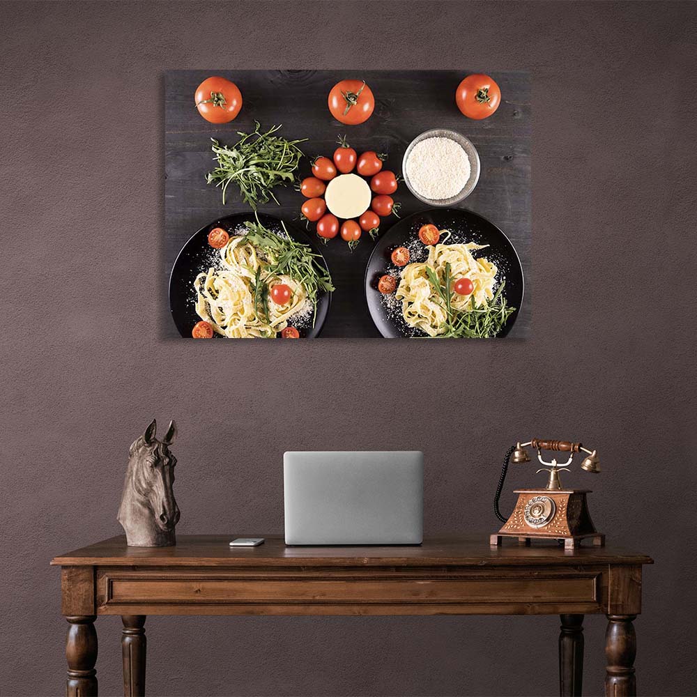 Leinwandbild Küchen-Tagliatelle mit Tomaten