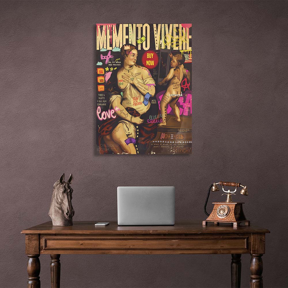 Pop-Art-Kunstdruck „Memento Vivere“ auf Leinwand