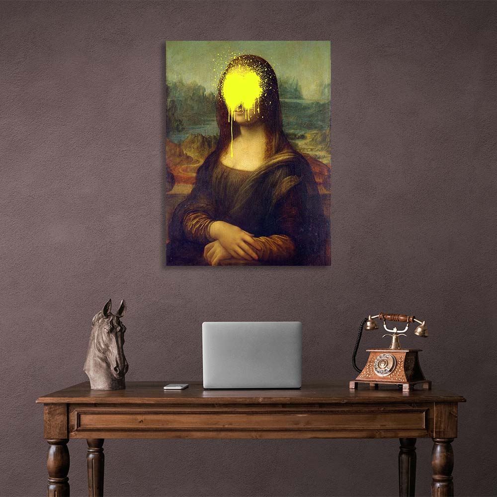 Kunstdruck auf Leinwand, Mona Lisa mit gelber Farbe im Gesicht