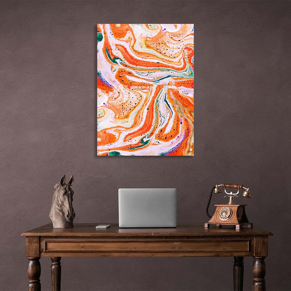 Abstraktion Leinwand Wand Kunstdruck weiß-orange Acrylfarbe Spritzer