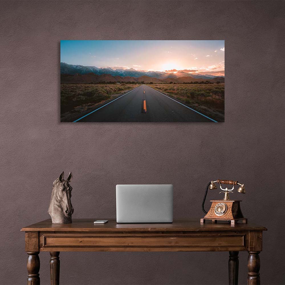 Canvas Wall Art Print Highway to the sunset mountains