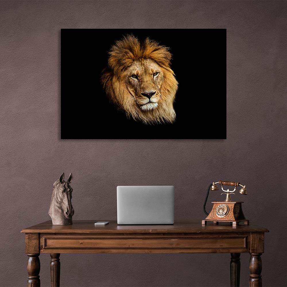 Canvas Wall Art Print Asian lion on black background