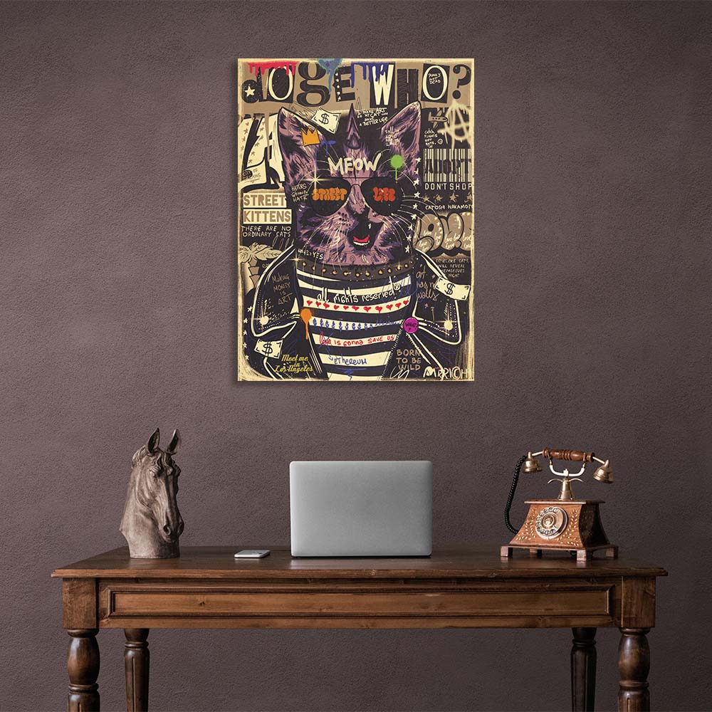 Pop Art Eine Katze in einem Kalbsleder Leinwand Wand Kunstdruck