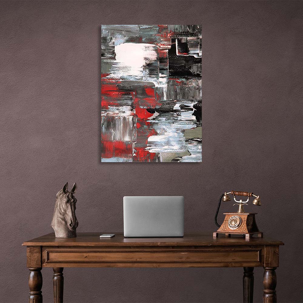 Abstraction Canvas Wall Art Print Strokes of red, white and black paint